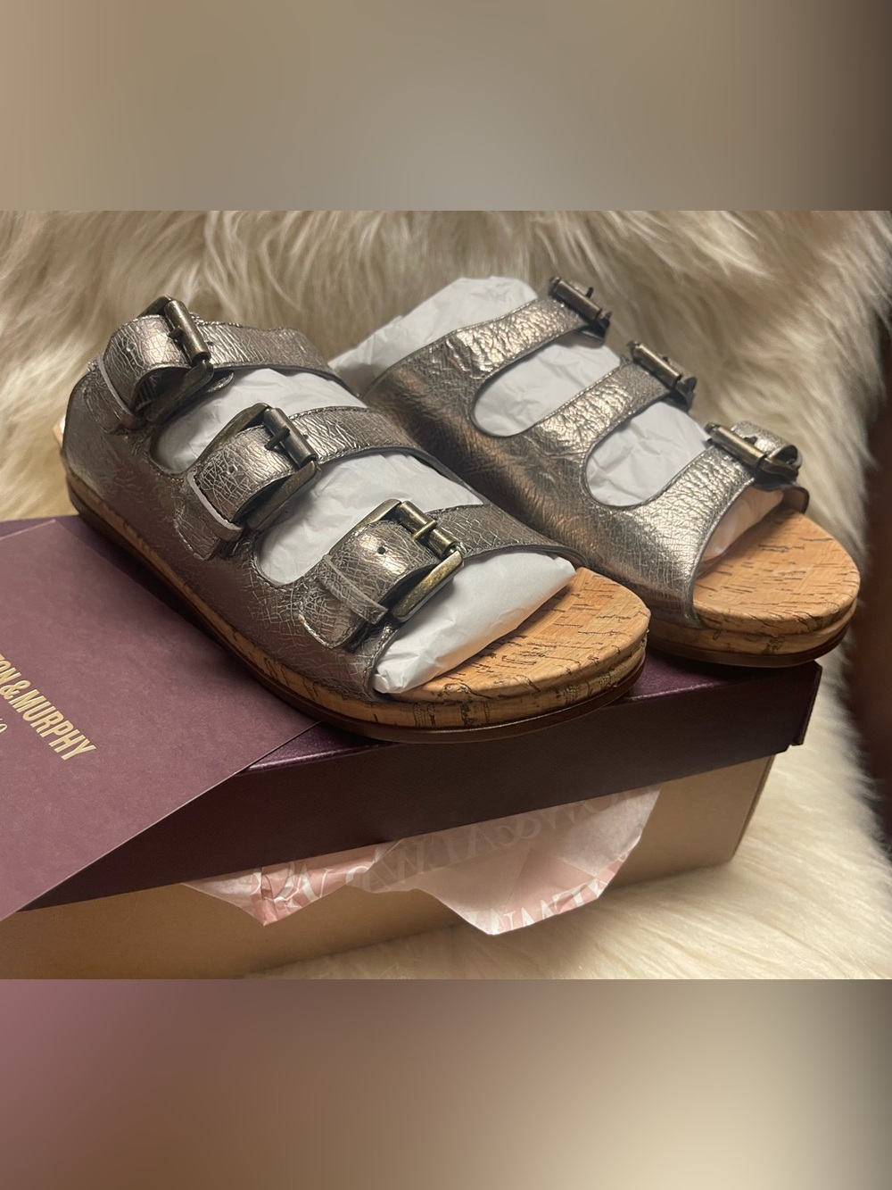 NWT Johnston & Murphy metallic slides SIZE 9.5